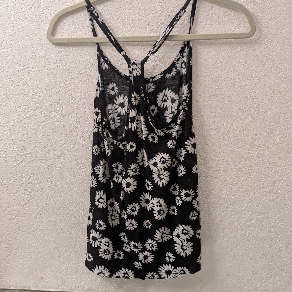 Essentials By Full Tilt Floral Black and White Women's Tank Top - Picture 4 of 6